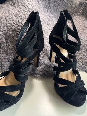 Gianni Bini Black Suede Strappy Stiletto Heels